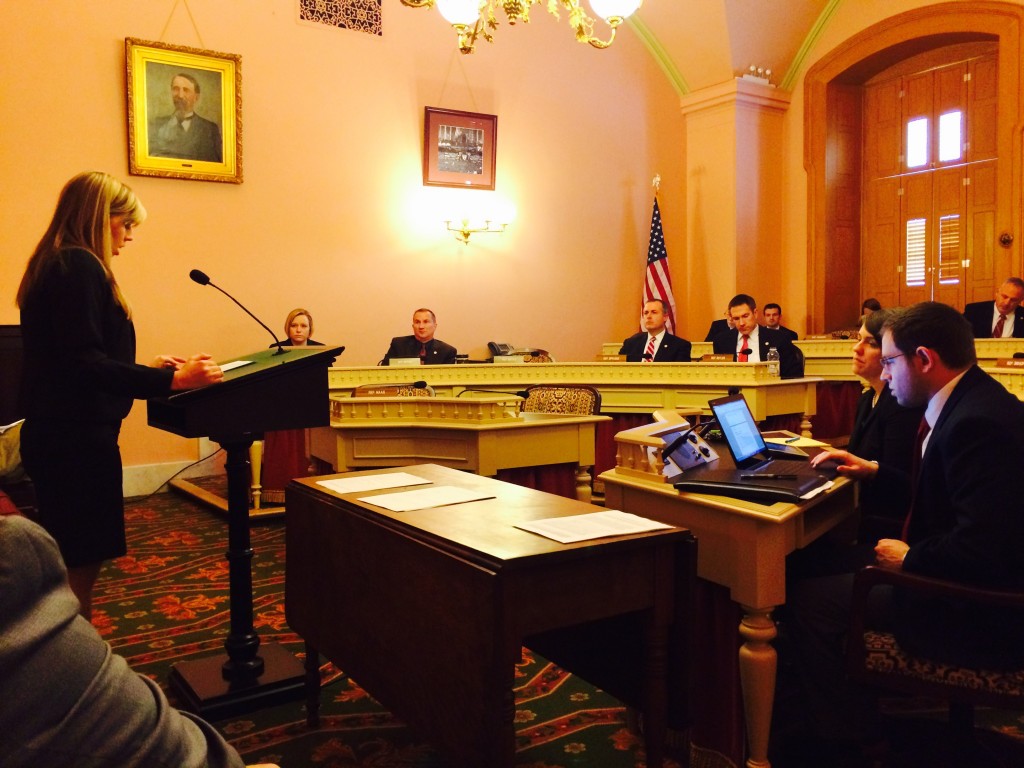 Pharmacy student Kelsey Kresser testified before the Ohio House of Representatives Health & Aging Committee about HB 4 on February 18, 2015. (Photo courtesy of Ken Hale.)