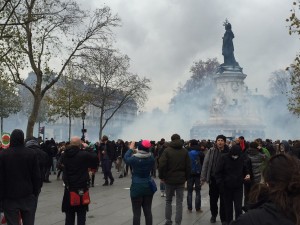 Tear gas at the edge of the plaza