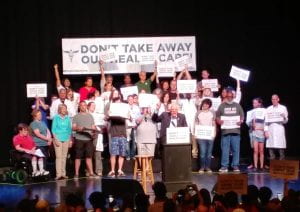 Bernie Sanders leads a rally to save our health care in Columbus on June 25, 2017. That's my friend Puja with her arm raised on the upper left.