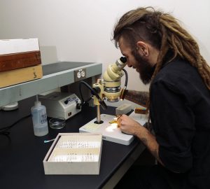 Cody working at microscope
