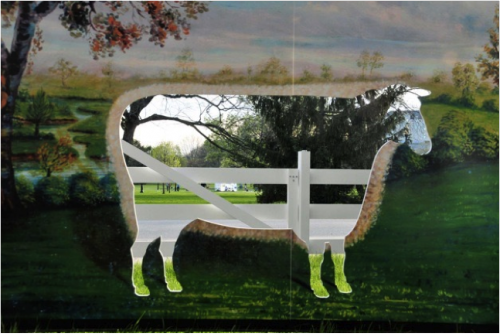 “Campus view from the Virtual Pasture” a photo by Michael Mercil of his own installation. “The Virtual Pasture” highlighted the departure of animals from OSU’s campus. Photo available here. 