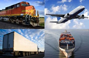 The four transportation modes used for footballs: train, plane, truck, and boat.