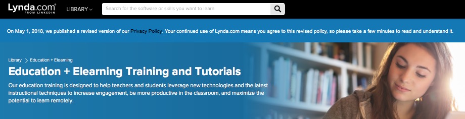 Lynda.com banner for the topic of education and elearning.