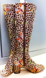 giraffe-print knee-hi boots with applique butterflies