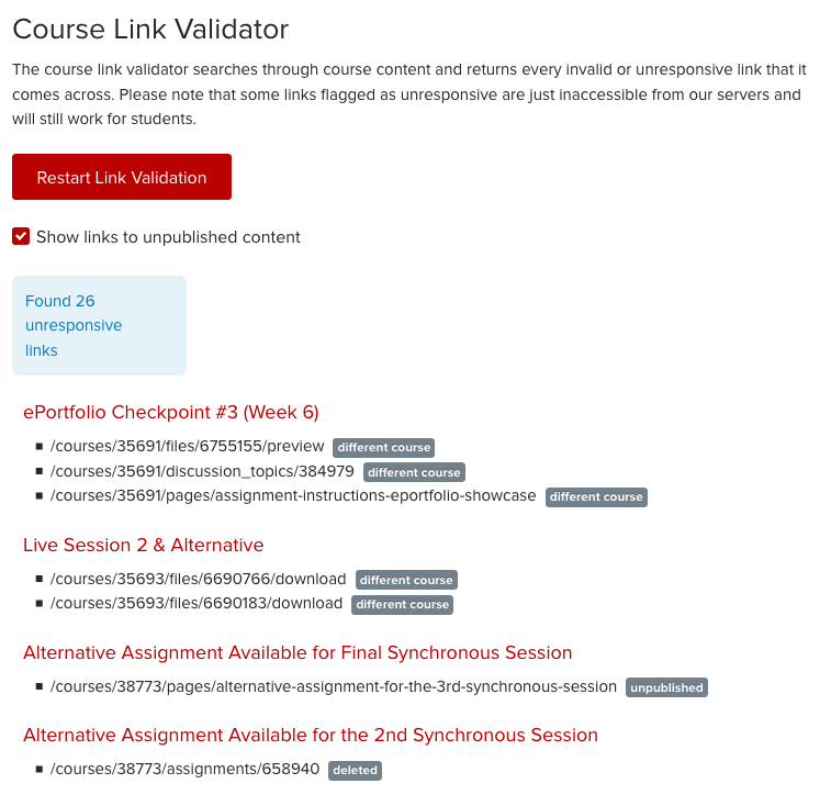 Course Link Validator