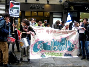 A protest outside of "Ahava" beauty care store.