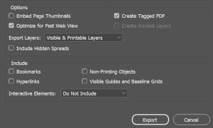 Make sure 'Tagged PDF' is checked when exporting.