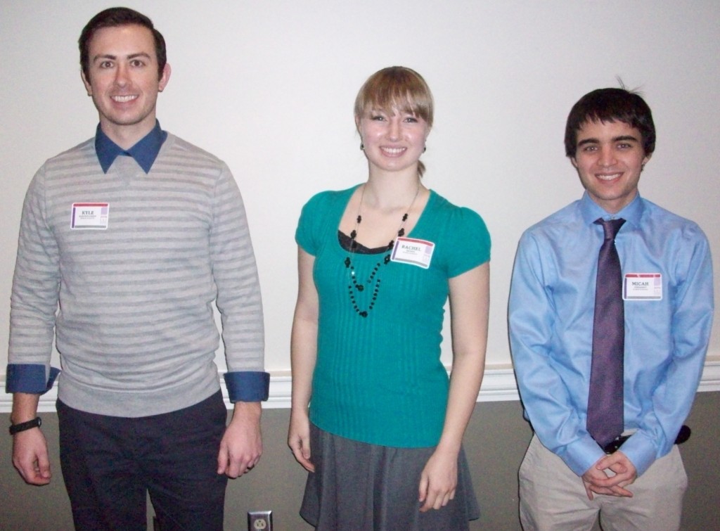 Session II Oral Presenters- Barbie Tootle Room (from left): Kyle Bartholomew, Rachel Brown & Micah Gerhardt.