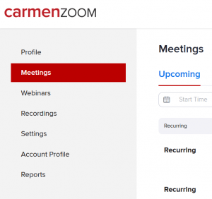 Default tab once logged in to CarmenZoom