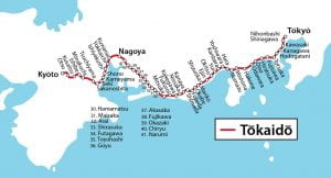 map of the Tokaido Road with all station numbers marked