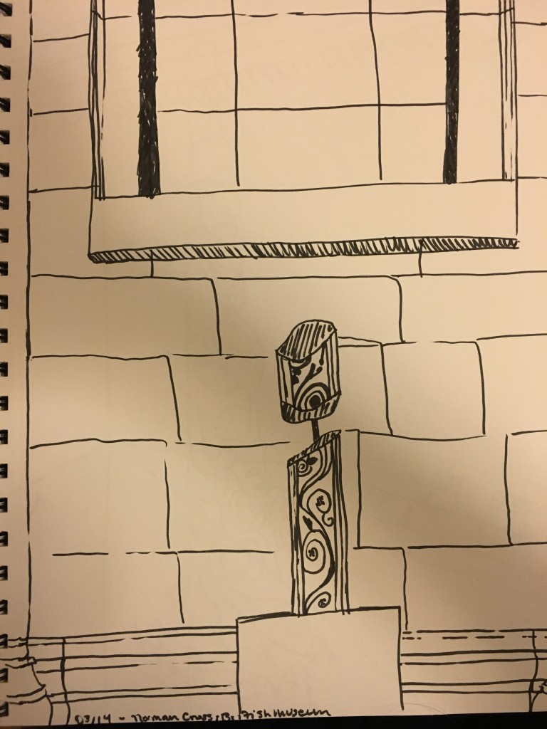 Even this sketch I did of an Anglo-Saxon cross fragment in the British Museum Great Court, situated between two incredible marble pillars, demonstrates the beauty which is commonplace to Londoners.