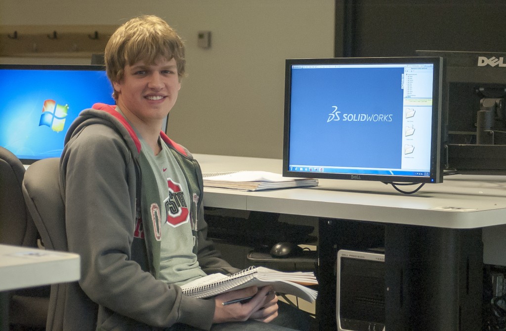 Engineering student Connor Wood studies in the state-of-the-art engineering lab at Ohio State Mansfield.