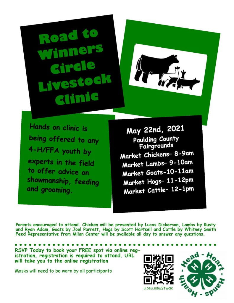 Flyer for a Livestock Clinic being held by the Paulding County Senior Fairboard