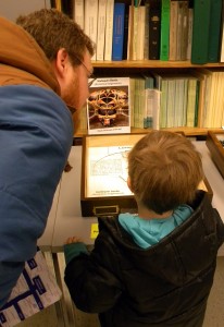 Father and son admire one of the Triplehorn Collection's insect displays.