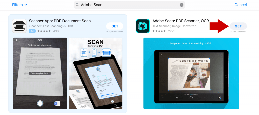 Adobe scan in app store