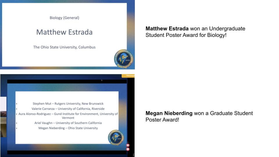 award announcements for Matthew Estrada and Megan Nieberding