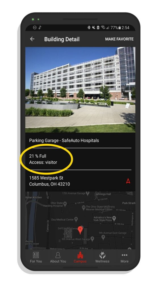 A screenshot of a parking garage on the Ohio State app.