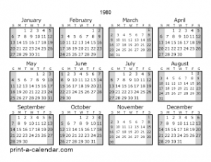 1980 Calendar