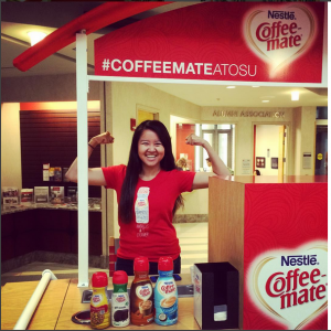 A brand ambassador at the Coffee-mate stand in the Union