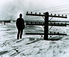 picture of man in deep snow