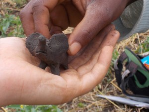 Udongo mfinyanzi = clay soil (in the shape of a tembo)