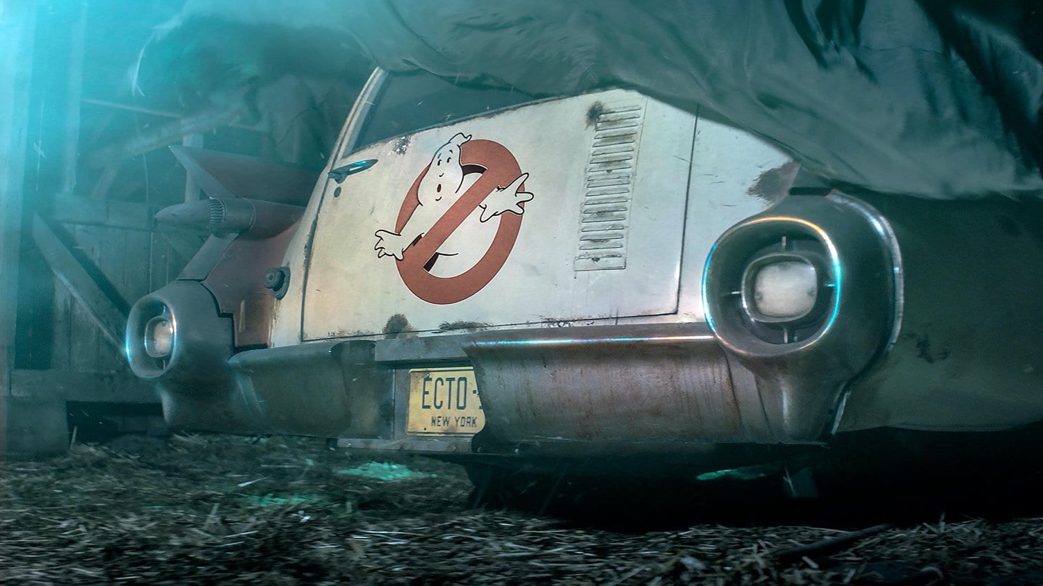 The rear end of the Ecto-1 from the teaser for Ghostbusters: Afterlife