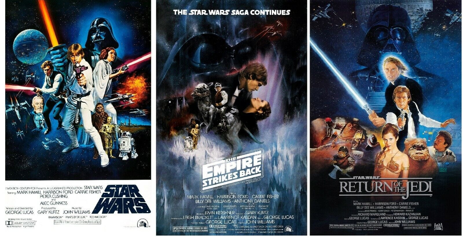 The three posters for the Original Star Wars Trilogy