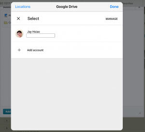 iOS Upload Step 2 - Choose the Google Drive account you would like to upload a file from