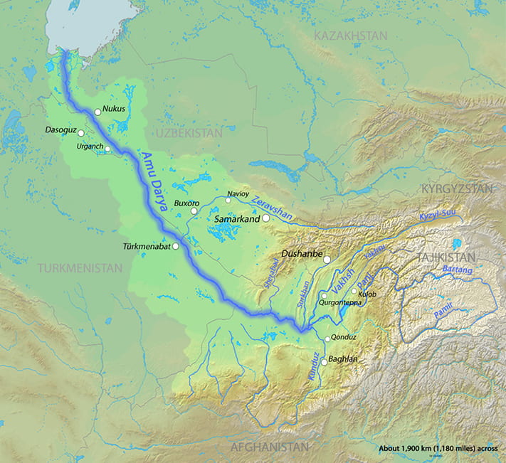 map of Amu Darya river