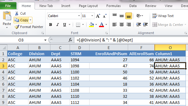 Picture of spreadsheet after automatic copy down