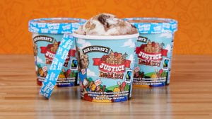 Three Ben & Jerry's tubs of ice-cream advertising a campaign for justice system reform