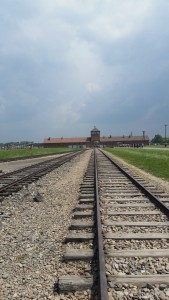 Train entrance into Auschwitz from within the camp. 