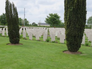 Rows of graves at the British Cemetery in Normandy