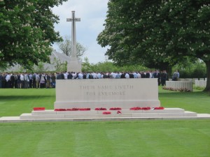 Memorial at the British Cemetery in Normandy that reads "Their Name Liveth For Evermore"