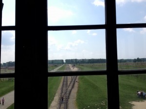 Picture of the railroad entering Auschwitz II - Birkenau.