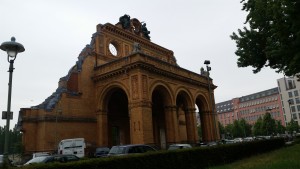 Train station that was bombed durring World War II. The front is all that remains.